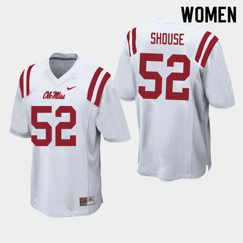 Women #52 Luke Shouse Ole Miss Rebels College Football Jerseys Sale-White - Click Image to Close